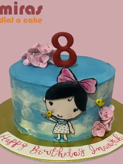 A sweet and simple cake celebrating the bond between a girl and her pet bird. The hand-painted style gives it a charming and personal feel for an 8th birthday.