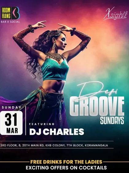 Poster for 'Desi Groove Sundays' at Boomrang, another one of my residencies. This night is all about commercial and Bollywood hits.