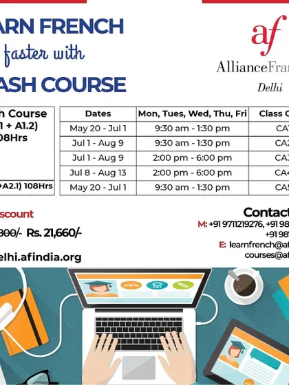 Need to learn French quickly? Our crash courses are designed to accelerate your learning, covering beginner levels like A1.1 and A1.2 in an intensive format.