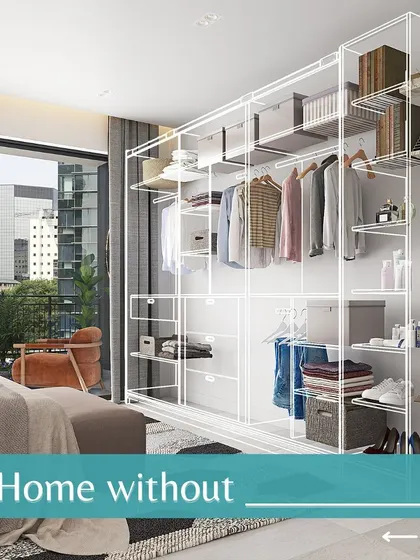 A home without our best-selling wardrobes is incomplete. This design shows the internal structure, with ample space for hanging clothes, shelves, and drawers.