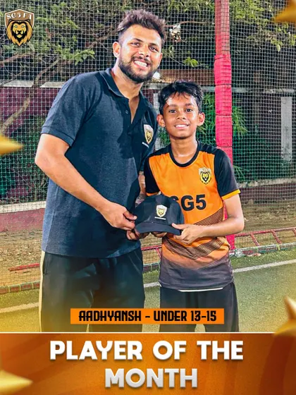Aadhyansh from the Under 13-15 batch, recognized as Player of the Month for his outstanding progress.