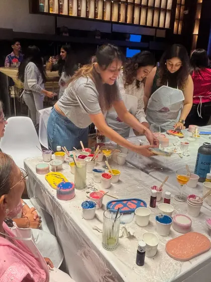 A group of women enjoying the Jesmonite workshop at Club Jolies. It was a day of creating, connecting, and owning the vibe.