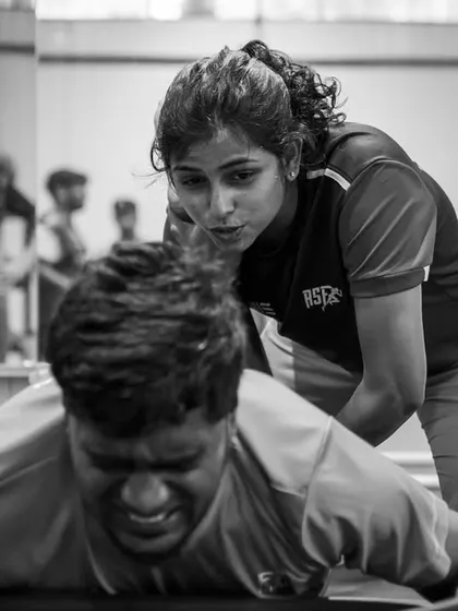 This photo captures the focus and intensity of a training session at our Jayamahal center. Our coaches are there every step of the way, guiding and challenging our clients to exceed their own standards.