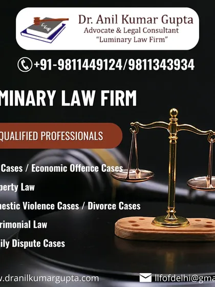Luminary Law Firm is staffed by highly qualified professionals with expertise in key areas of law. This image lists our primary practice areas, including CBI cases, property law, domestic violence, and matrimonial law.