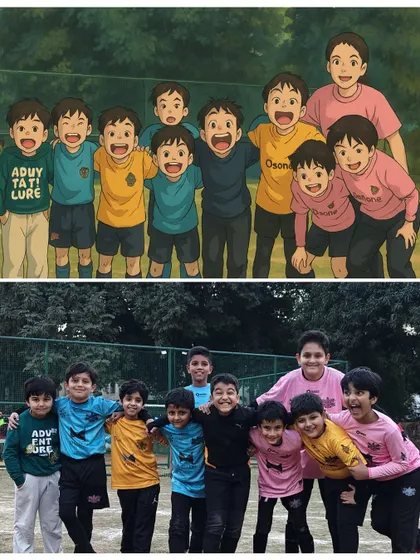 A team photo gets a touch of Ghibli magic. This image captures the camaraderie and joyful spirit that coexists with serious training.