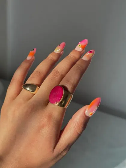Elegance at your fingertips. This stunning abstract design in sunset colors was custom-created for our lovely client.