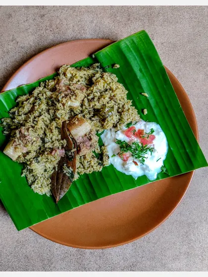My signature Pork Palav, a dish I perfected over many years. I use a fatty cut of pork and cook the rice in the pork broth to create a balanced, flavourful, and non-greasy palav.