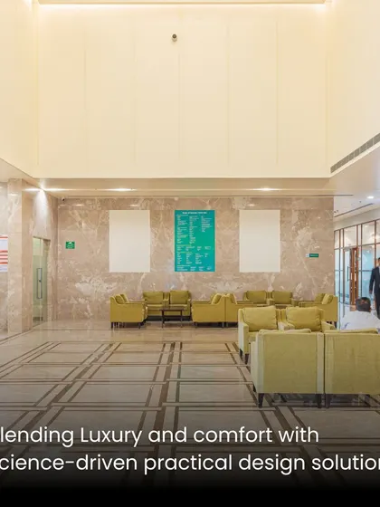 This waiting lobby blends luxury and comfort with science-driven design. The spacious layout, high ceilings, and premium finishes at Fortis Greater Noida create an environment that feels more like a hospitality space than a clinical one.