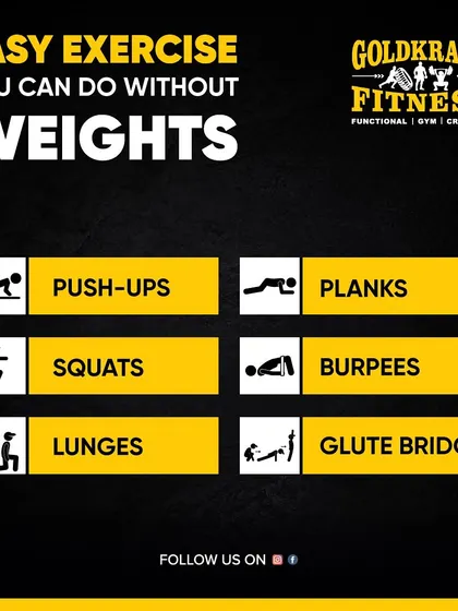 Here are six easy exercises you can do without weights: push-ups, planks, squats, burpees, lunges, and glute bridges. This is a full-body routine you can do at home.