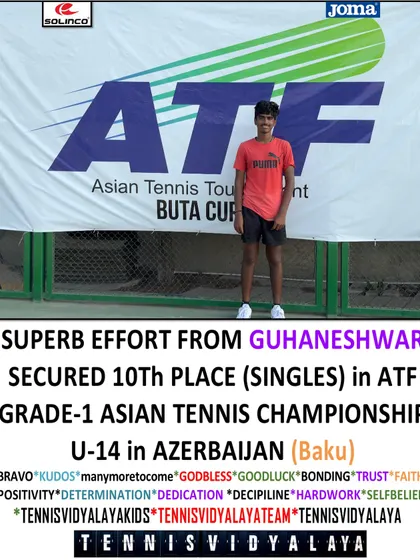 Superb effort from Guhaneshwar, securing 10th place in singles at the ATF Grade-1 Asian Tennis Championship U-14.