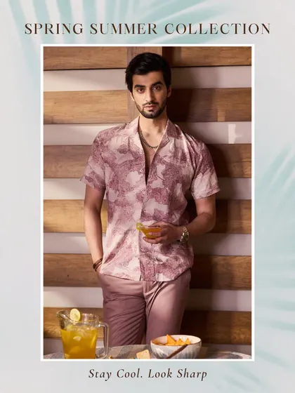 Stay cool, look sharp. This printed shirt from my Spring Summer collection, in shades of mauve, is perfect for enjoying the warmer weather. It's a versatile piece that goes from a day brunch to an evening out.