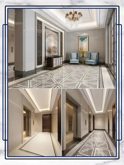 This collage showcases the grand lobbies and hallways that are a signature of our properties. Elegance is personified in every corner of these architectural masterpieces.