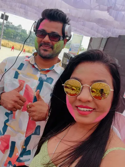 A fun selfie from a Holi event in Deolali. Covered in colors and full of joy, this picture captures the essence of a great community celebration.