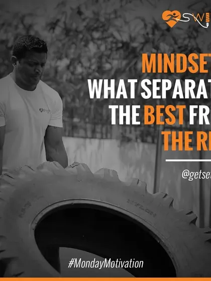Mindset is what separates the best from the rest. This image of a client with a tire on our outdoor turf captures the determination and grit we foster in our fitness family.