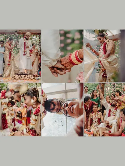A collection of moments from a traditional South Indian wedding ceremony, capturing the rituals, the emotions, and the beautiful details.