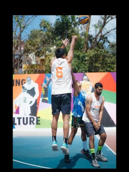 Taking a jump shot during the 3x3 Baseline Hoops tournament. Proper shooting form is a fundamental I drill into every player.