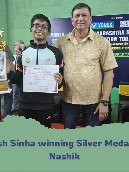 Yash Sinha with his silver medal from the state tournament in Nashik, a proud achievement for our junior player.