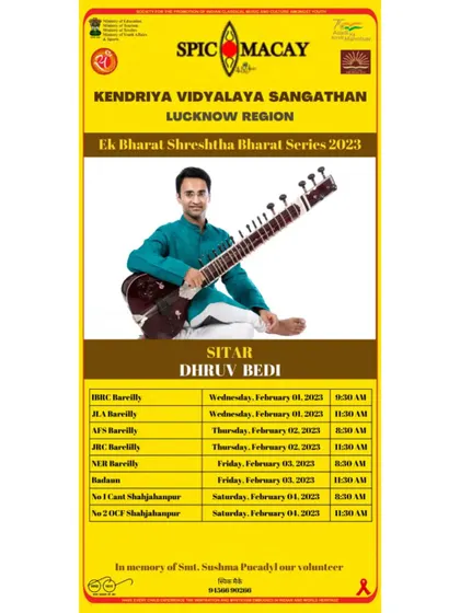 The tour schedule for my SPIC MACAY performances in the Bareilly region.
