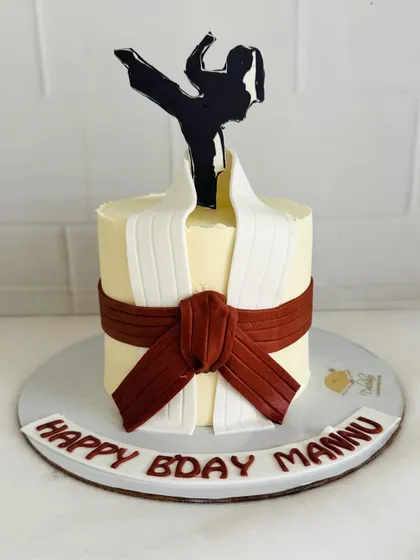 Another look at the karate-themed cake, perfect for someone passionate about martial arts.