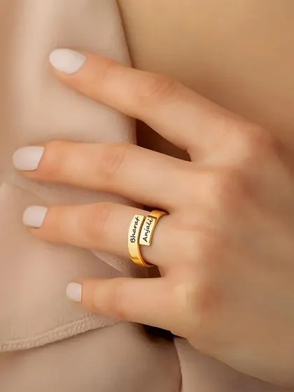 Another view of the couple name ring, showing how the names are clearly yet subtly displayed.