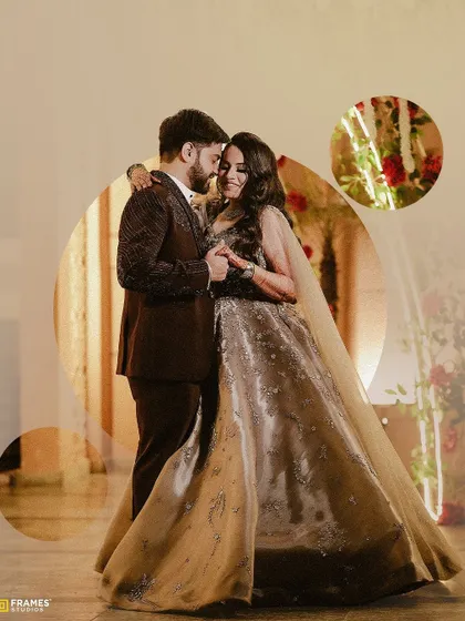 A lovely photo of the couple dancing. The groom's suit allows for comfortable movement while maintaining a sharp silhouette.