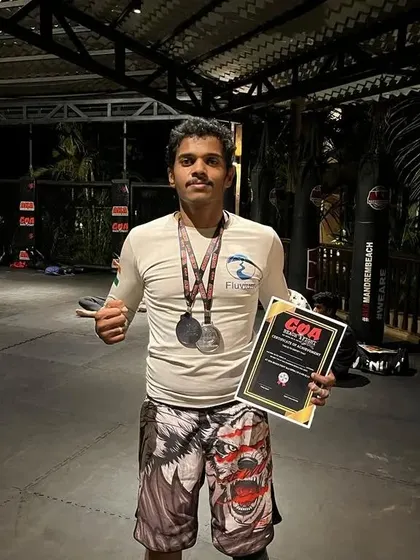 With my silver and bronze medals from the Goa Beach Fight BJJ tournament.