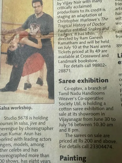 A newspaper feature on one of the many Salsa workshops held by Studio 5678. His legacy is in the thousands of people he inspired to dance.