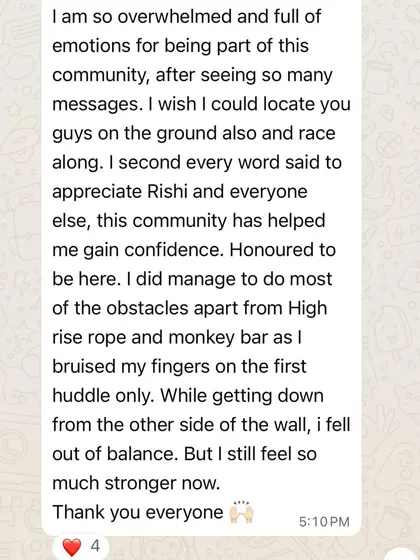 "This community has helped me gain confidence." A member shares how being part of our community gave them the strength to tackle most of the obstacles, even after an early injury.