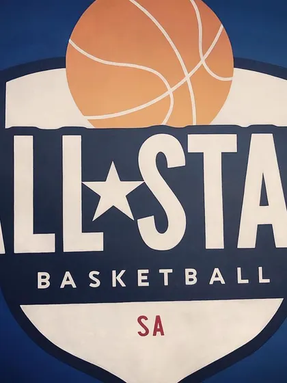 A detailed shot of our All-Star Basketball SA logo, part of the vibrant artwork that makes our court unique.