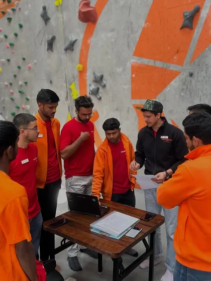 The crew briefing before our Speed Climbing Competition. A huge thank you to our staff and volunteers who make these events possible.