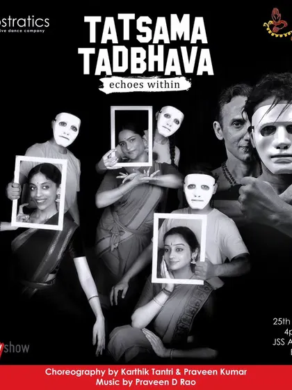 A powerful image from 'Tatsama Tadbhava', showing the contrast between the classical and contemporary forms. The choreography explored the space between these two worlds.