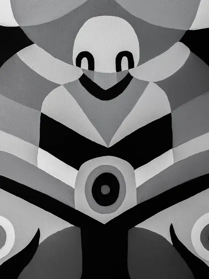 A detail of a symmetrical, totem-like figure from the 'Aab' series.