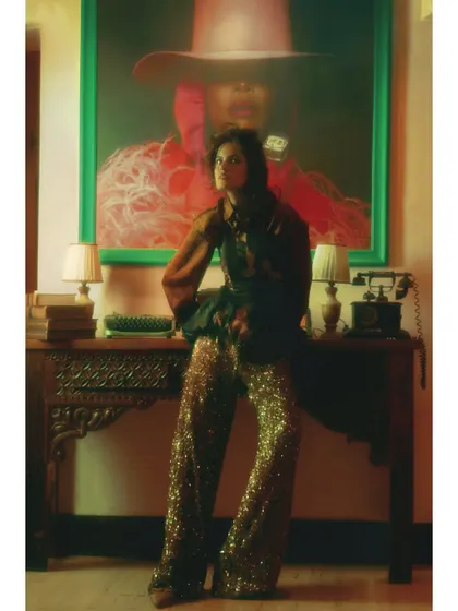 The full look from "Future is daring," showcasing edgy layering with sequined pants. This demonstrates my approach to styling as a crucial part of storytelling in a fashion editorial.