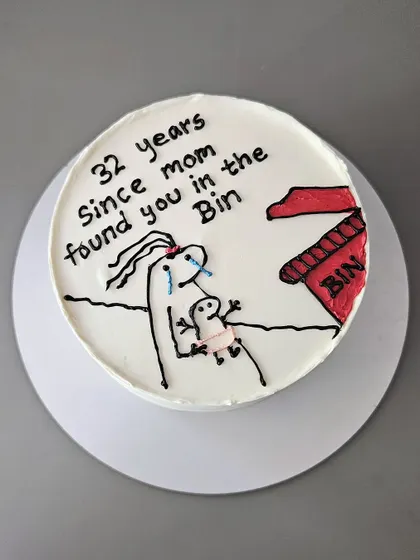 A funny doodle cake for a sibling. This 1kg chocolate truffle cake is a playful way to celebrate that special bond.