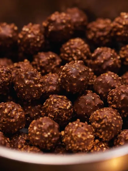 The heart of our kulfi, a delicious Ferrero Rocher chocolate, ready to be encased in creamy goodness.