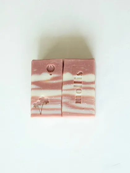 A fresh drop: Lavender, Rosemary & Spearmint, with beautiful pink and white swirls and cute stamps.