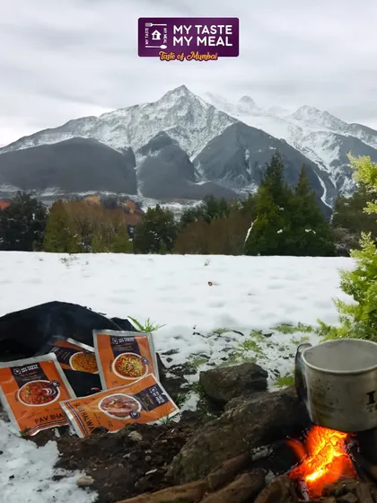 Even in a snowy mountain landscape, a hot meal is possible. My food packets are perfect for enjoying by a campfire, bringing warmth and flavor to the coldest of places.