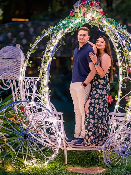 Another beautiful shot with the illuminated Cinderella carriage. This pose feels elegant and serene, like a quiet moment from a fairy tale.