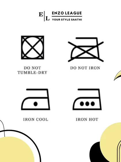 Ironing symbols are straightforward. The iron icon with dots inside indicates the temperature setting: one for cool, two for warm, and three for hot. A crossed-out iron means do not iron.