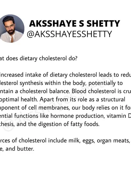 What does dietary cholesterol do? It's crucial for functions like hormone production and vitamin D synthesis. Your body produces its own cholesterol, so intake from foods like eggs and ghee should be balanced.
