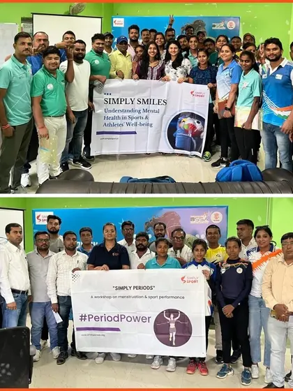 Group photos from our 'Simply Smiles' and 'Simply Periods' workshops in Bihar. These images capture the large number of coaches we engaged, all committed to creating a healthier sports environment for their athletes.