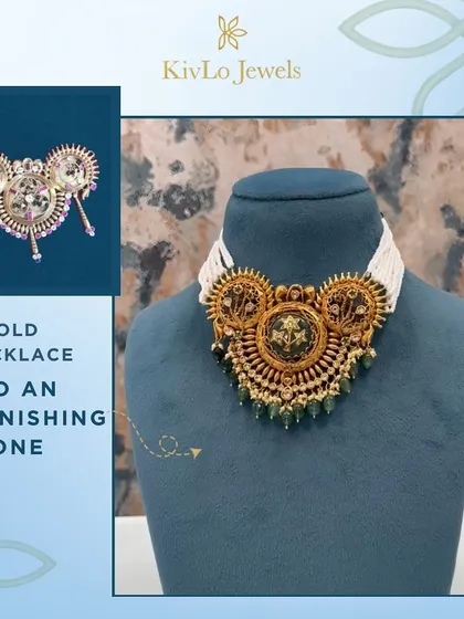 An old, not-so-pretty necklace was transformed into this astonishing masterpiece. We reworked the original motifs with kundan, added details below, and paired it with a pearl mala for a completely new look.