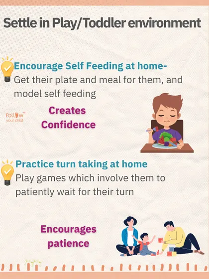 To build confidence for a new school environment, encourage self-feeding and practice turn-taking at home. These skills help them feel more capable.