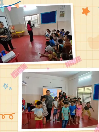 A collage capturing the joy of our interactive storytelling sessions. Children gather around, completely absorbed in the tale being told by our expressive teachers.
