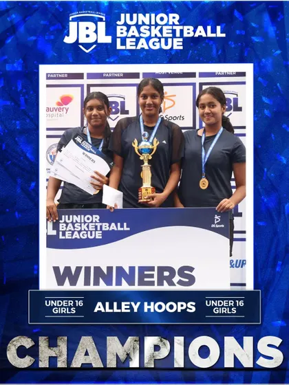 The Under 16 Girls champions from Alley Hoops celebrating their victory. I ensure every winning team is recognized with trophies and medals for their hard work.