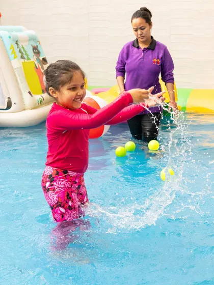 Splashing and playing with our attentive staff nearby. Safety is always our top priority, even during the most fun-filled water fights.