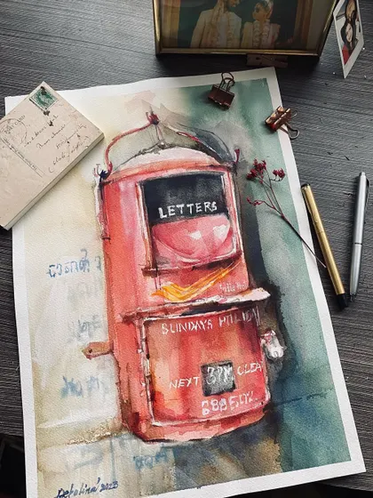 Another commissioned work of the iconic red postbox. It's a subject I never get tired of painting, as it holds so much nostalgia and personal history for so many people.