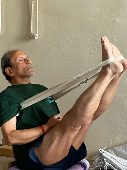 Additional images from my personal practice and teaching sessions, demonstrating a wide variety of asanas and the use of props. Each photo shows a moment of exploration in the journey of yoga.