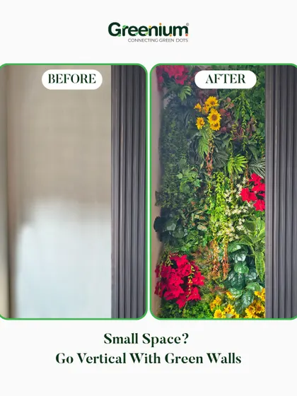 From a plain wall to a vibrant work of art. This before and after shows how our artificial vertical green walls can completely transform a small space, adding texture, color, and a touch of nature without taking up any floor space.