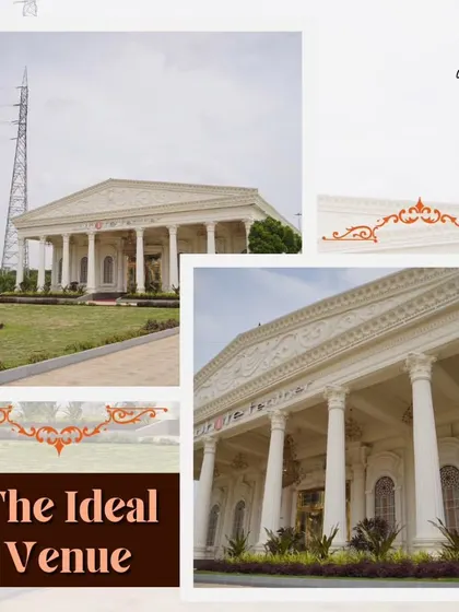 The stately, classic architecture of our White Feather venue, surrounded by manicured lawns. This image captures the elegance and scale that make it an ideal venue for high-profile events.
